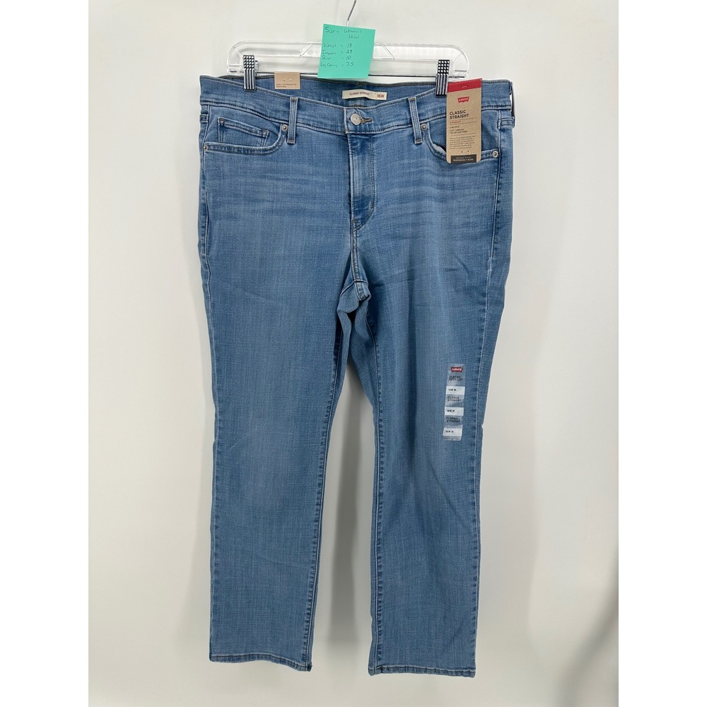 Levi's Classic Straight Jeans Womens 16W M Medium Wash Blue Stretch Denim‎ New